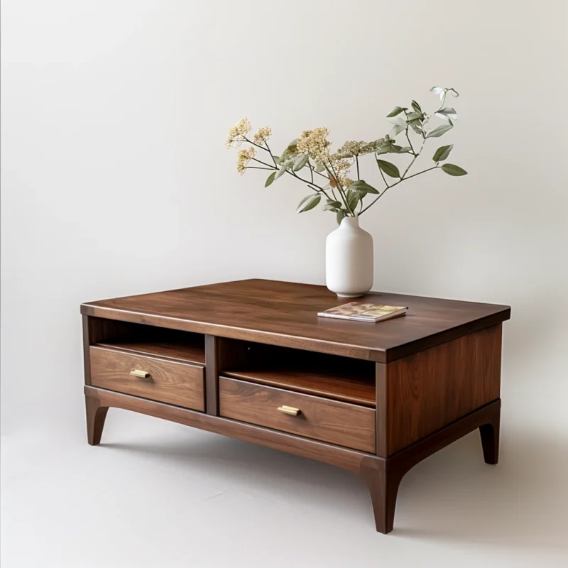 Elegant Wooden Coffee Table Storage Drawers Contemporary Design