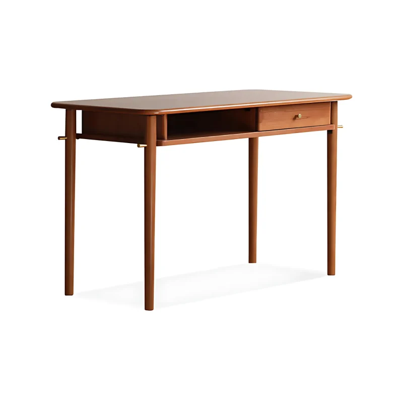 Stylish home office desk with drawer and open shelf.
