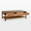 Mid Century Storage Coffee Table with woven shelf and brass handles