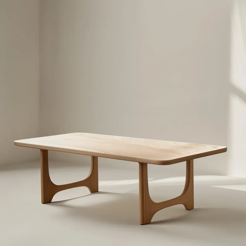 Modern Curved Coffee Table with natural wood finish and organic design