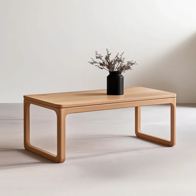 Contemporary rounded edge wooden coffee table in a modern living room