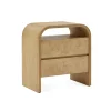 Elegant two drawer nightstand with a curved top and modern design perfect for contemporary bedrooms