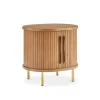 Luxury round nightstand with fluted panel design and gold metal legs perfect for modern bedrooms