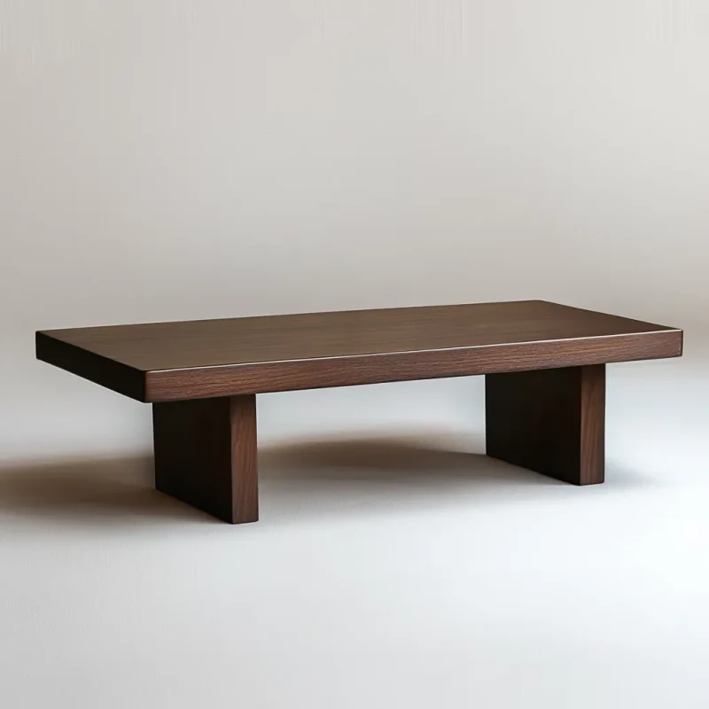 Minimalist dark wood coffee table with low-profile design.