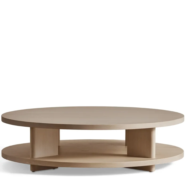Round Double Layer Coffee Table with spacious top and open lower shelf for storage