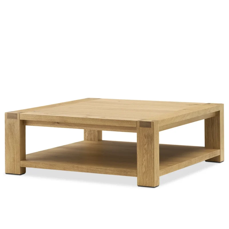 Square modern coffee table with open shelf for storage
