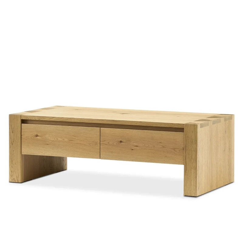 Stylish modern living room table with a spacious surface and hidden storage drawers for a clutter free space.