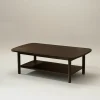Elegant coffee table modern curved edges open storage shelf stylish centerpiece
