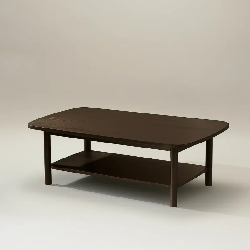 Elegant coffee table modern curved edges open storage shelf stylish centerpiece