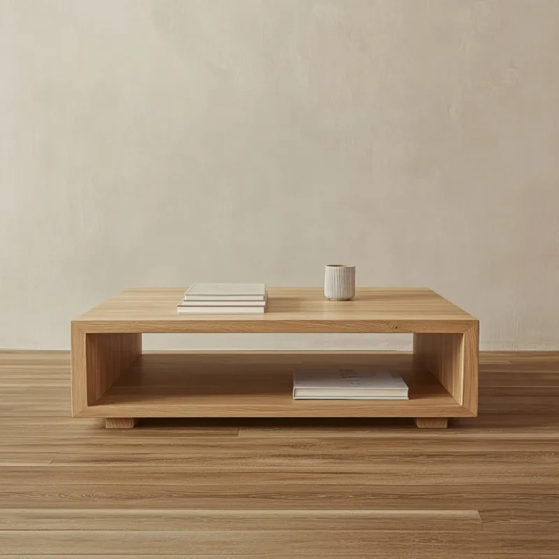 Modern low coffee table sleek open shelf contemporary living room centerpiece