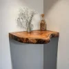 Rustic corner floating shelf space saving wall display solution