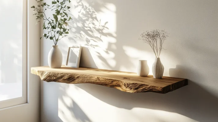 Rustic Charm: Rough Cut Floating Shelves for Your Home