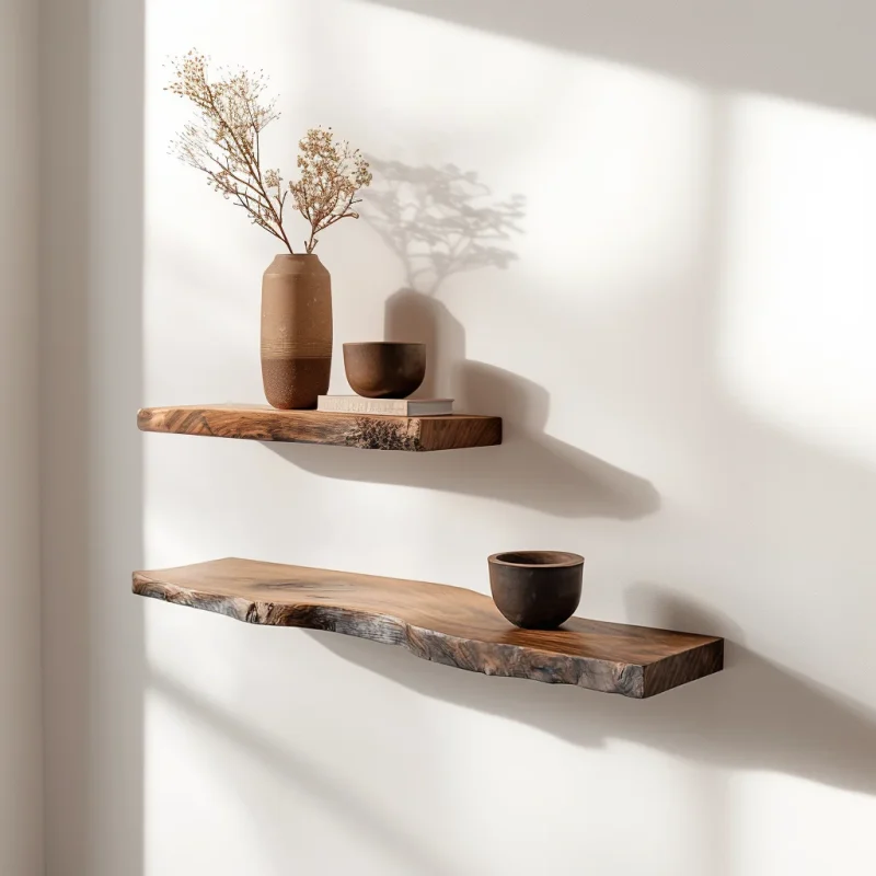 Organic Wall Shelf floating on a white wall with soft curved edge and natural styling